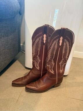 Lucchese Brown Leather Western Heeled Boots